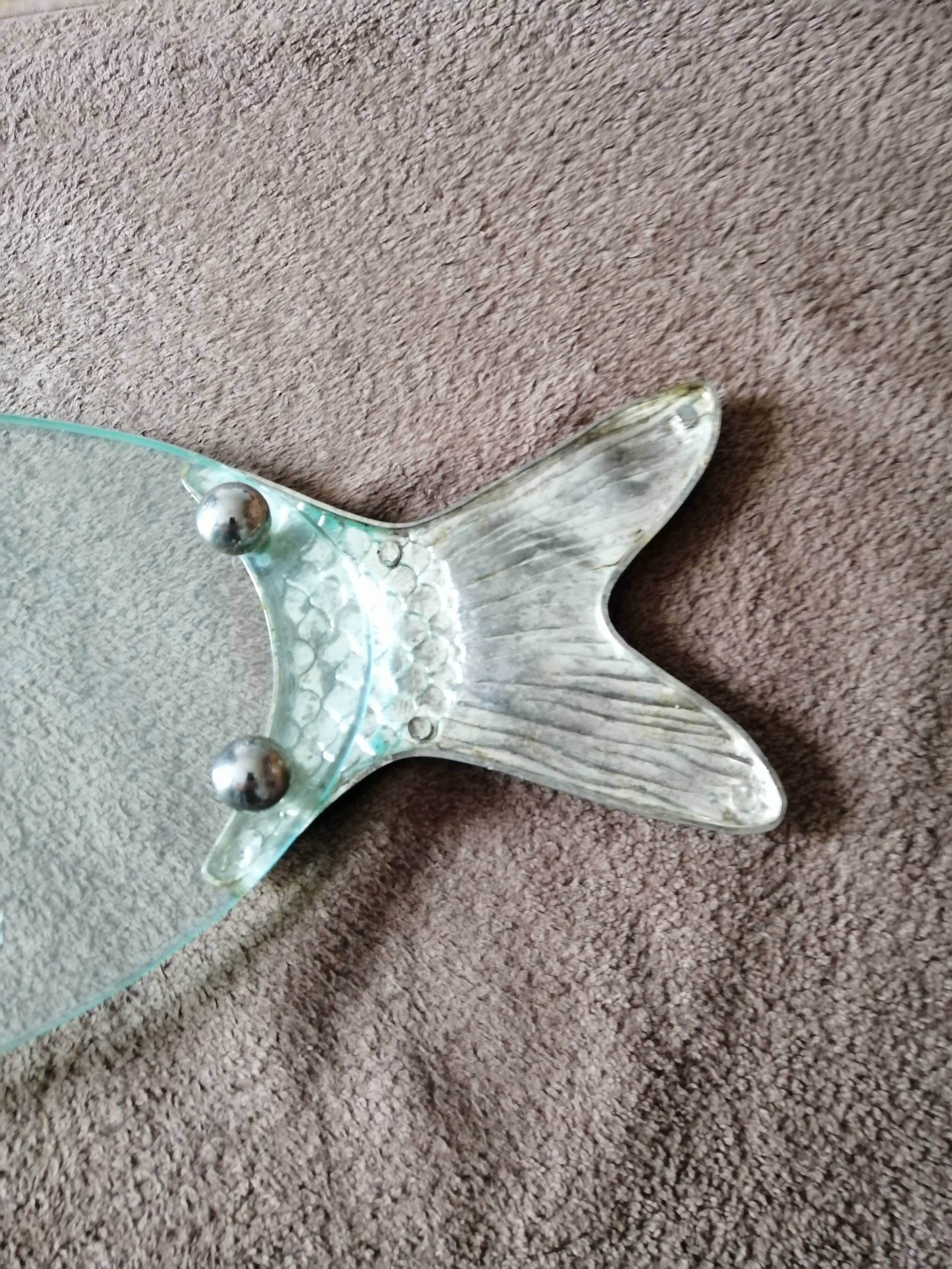 Serving plate for salmon fish dish silver plate and thick glass tray