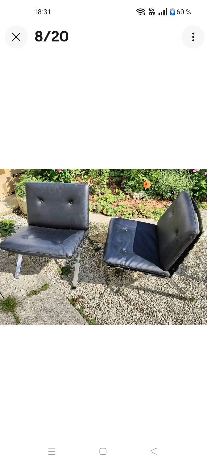 Pair of Vintage Hans Eichenberger Lounge Chairs in Faux Leather and Chrome Steel