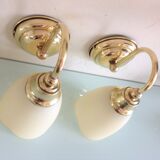 Pair of brass and opaline opaline sconces in art deco style granite