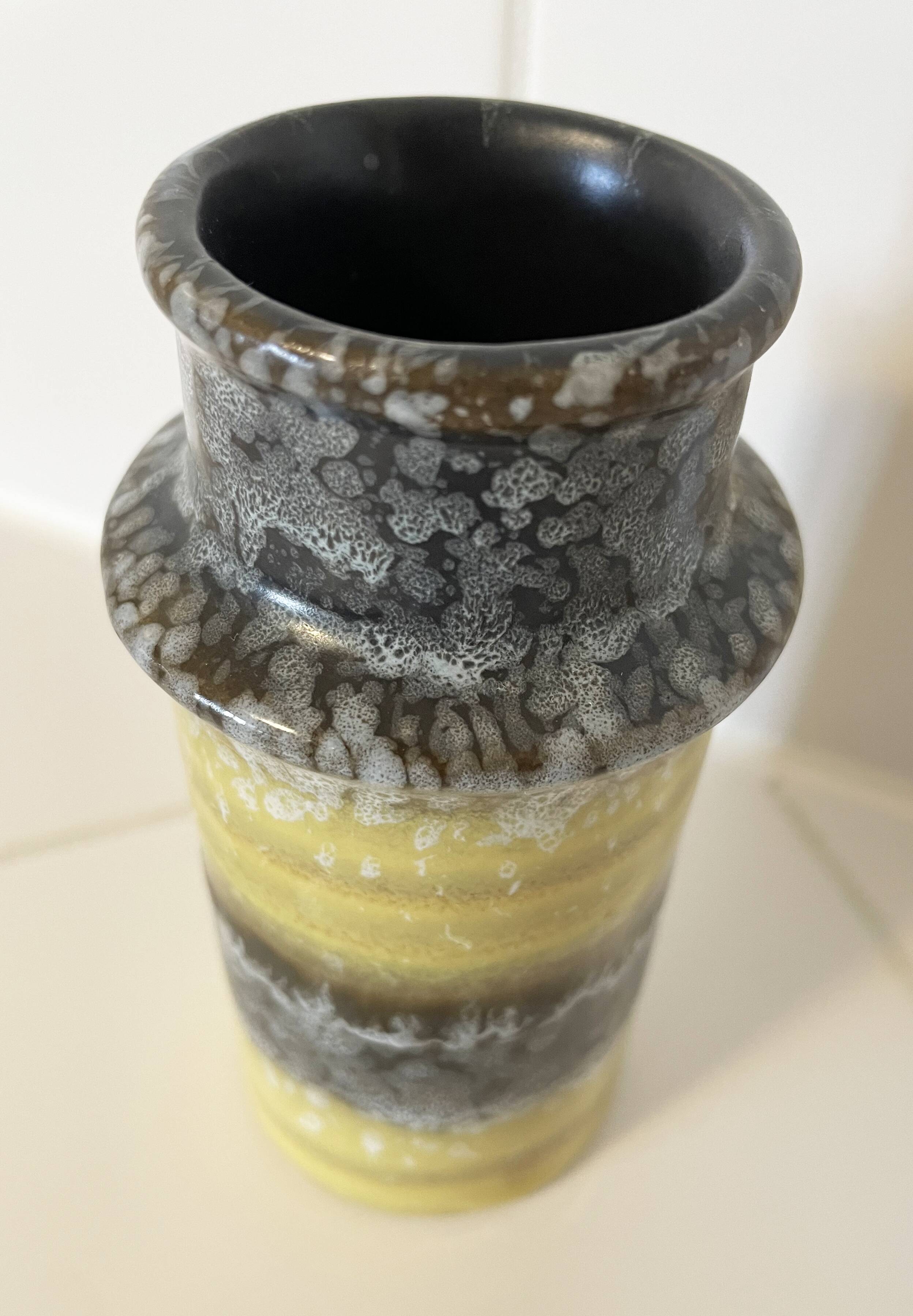 VEB Haldensleben 3092/D Vase - Small Yellow & Gray East-German GDR Ceramics