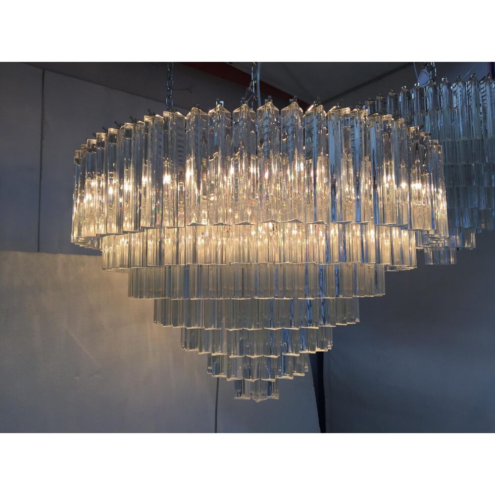 Contemporary clear triedro murano glass chandelier