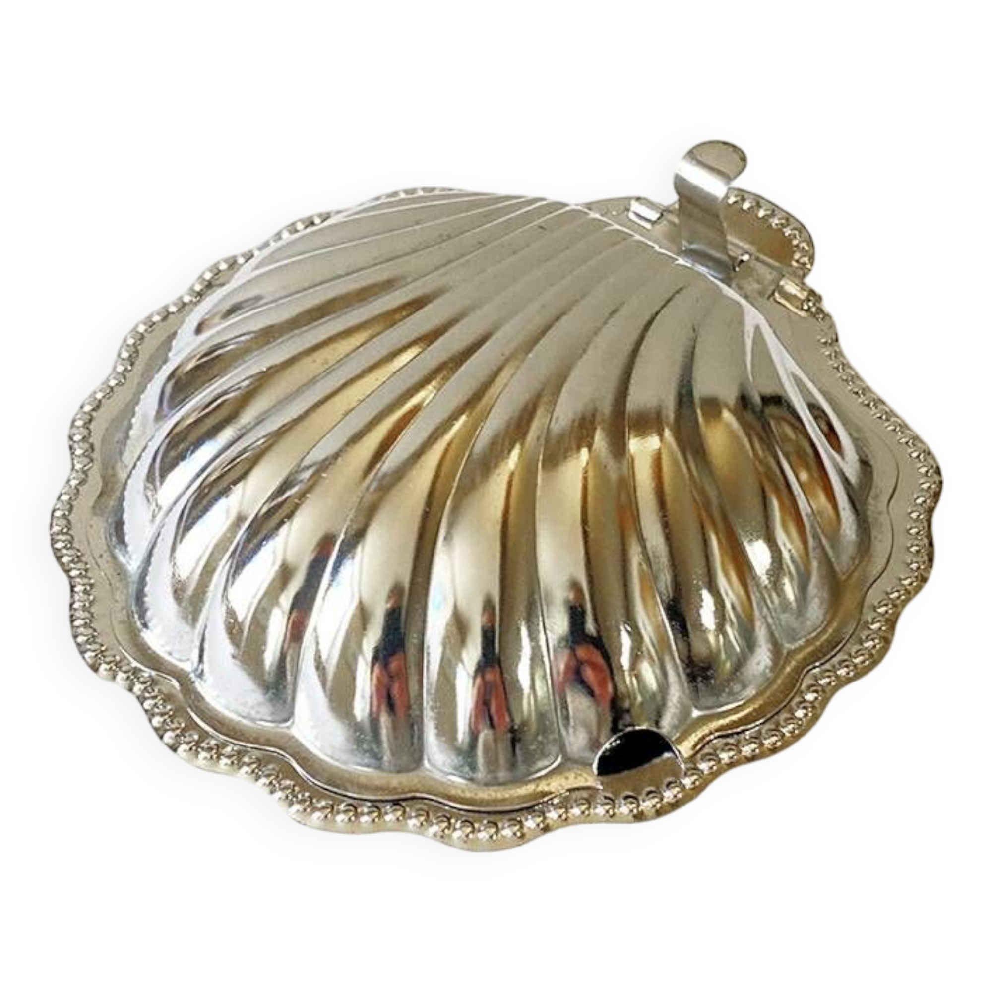 Silver metal shell butter dish, 1950s