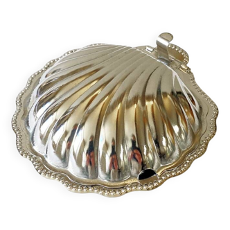 Silver metal shell butter dish, 1950s