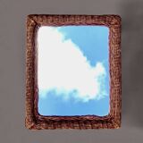 Vintage rectangular woven rattan wall mirror