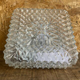 Square Ceiling Light Fixture, Vintage Moulded Glass + White Metal Support #