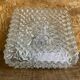 Square Ceiling Light Fixture, Vintage Moulded Glass + White Metal Support #