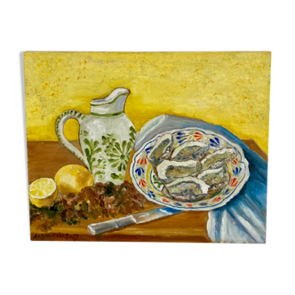 Still life oysters and lemon