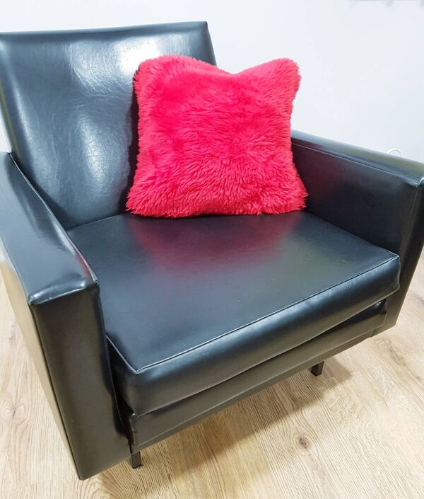 Black faux leather armchair, 1960s