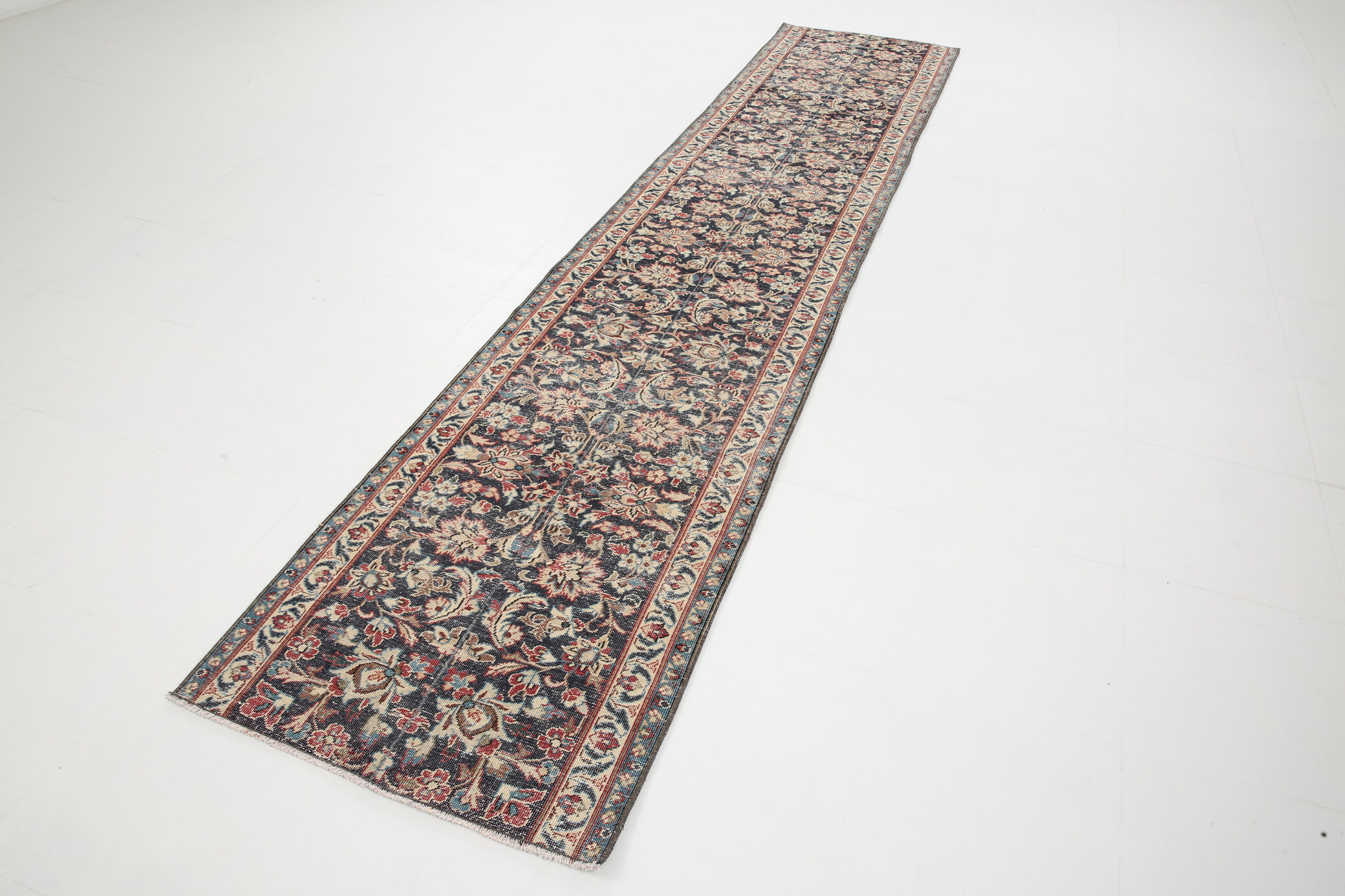 3x12 Persian Navy Blue Runner Rug, 80x378Cm