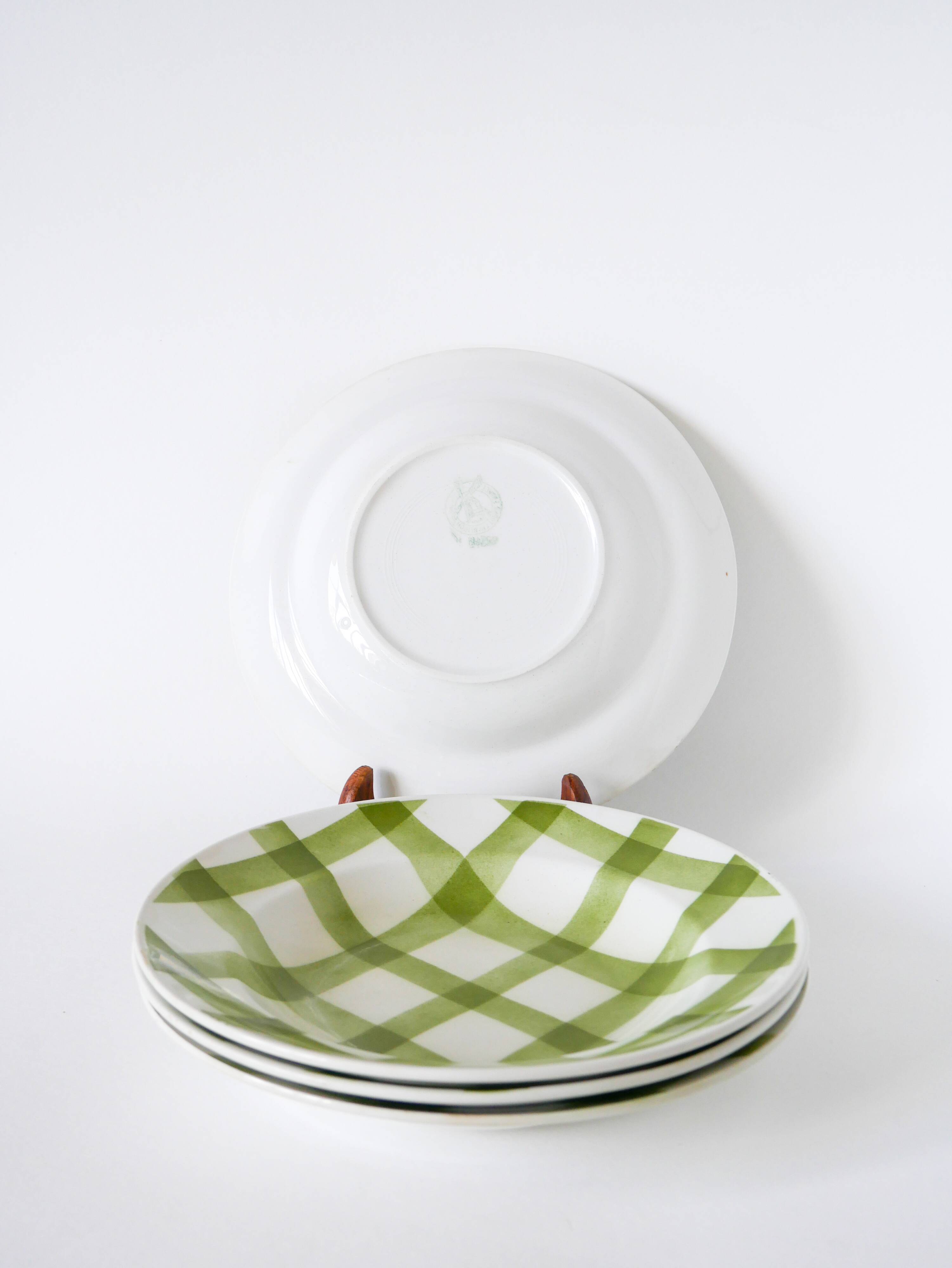 Set of 4 Moulin des Loups soup plates, Scottish model, green tiles, 1950