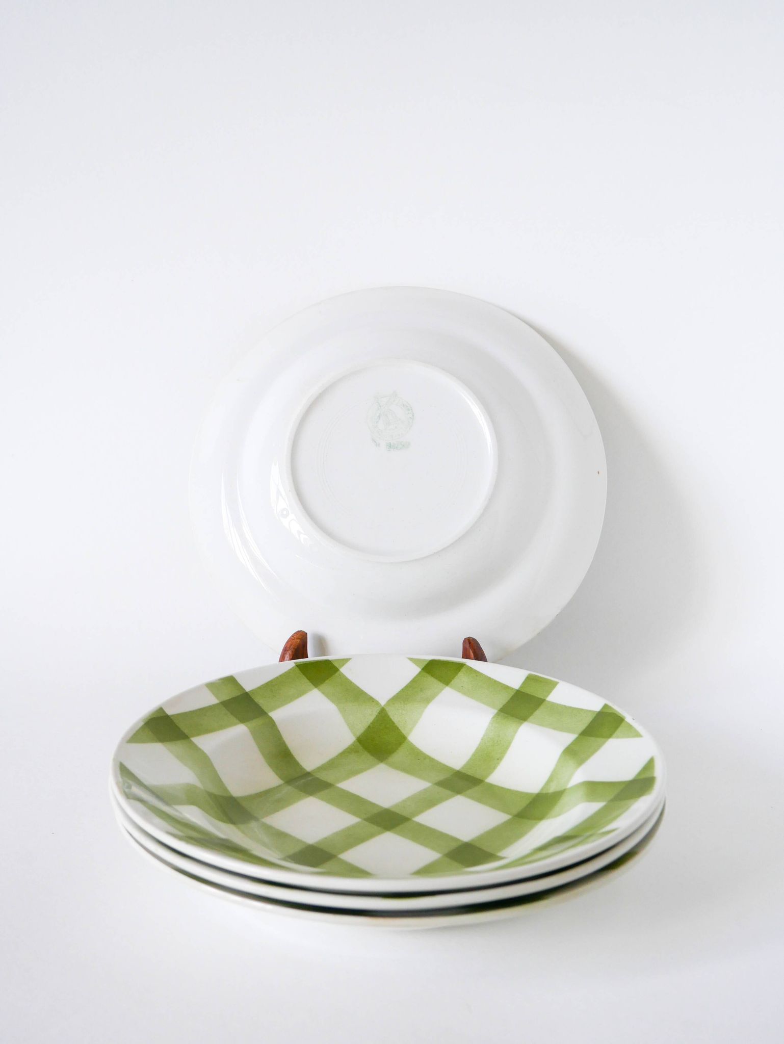 Set of 4 Moulin des Loups soup plates, Scottish model, green tiles, 1950
