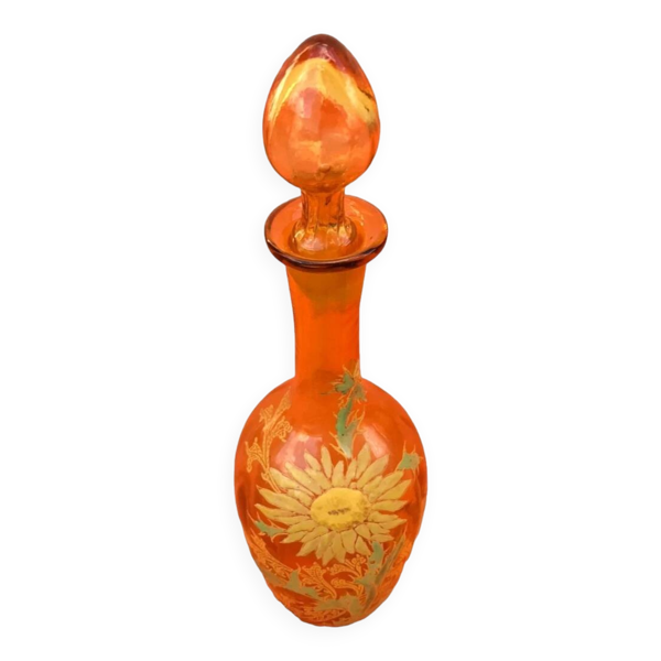 Années 1900'  Carafe à liqueur Verre ambre soufflé et émaillé