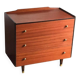 Commode vintage en teck marron avec garniture noire et boutons dorés, années 1960