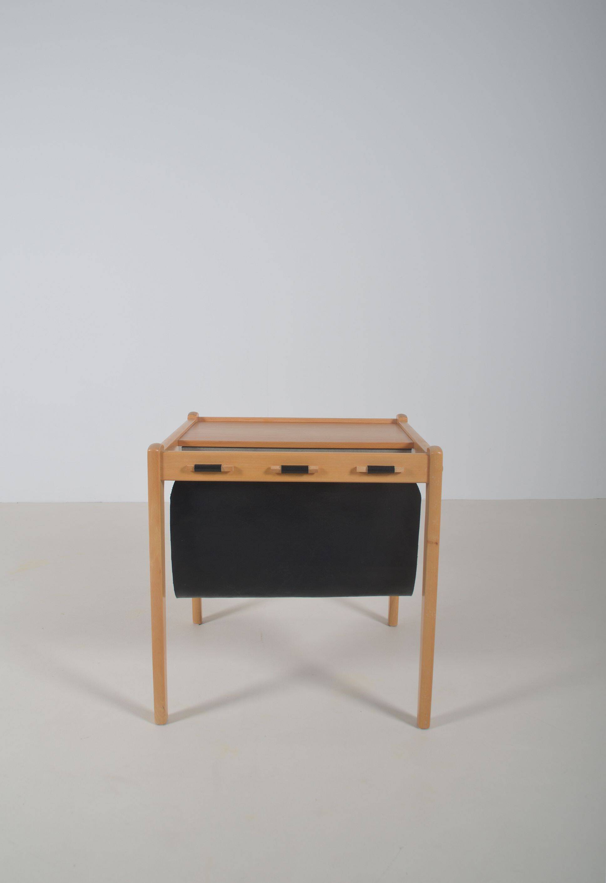 Danish side table with magazine holder by S.P. Jensen for BRDR Furbo, 1960s