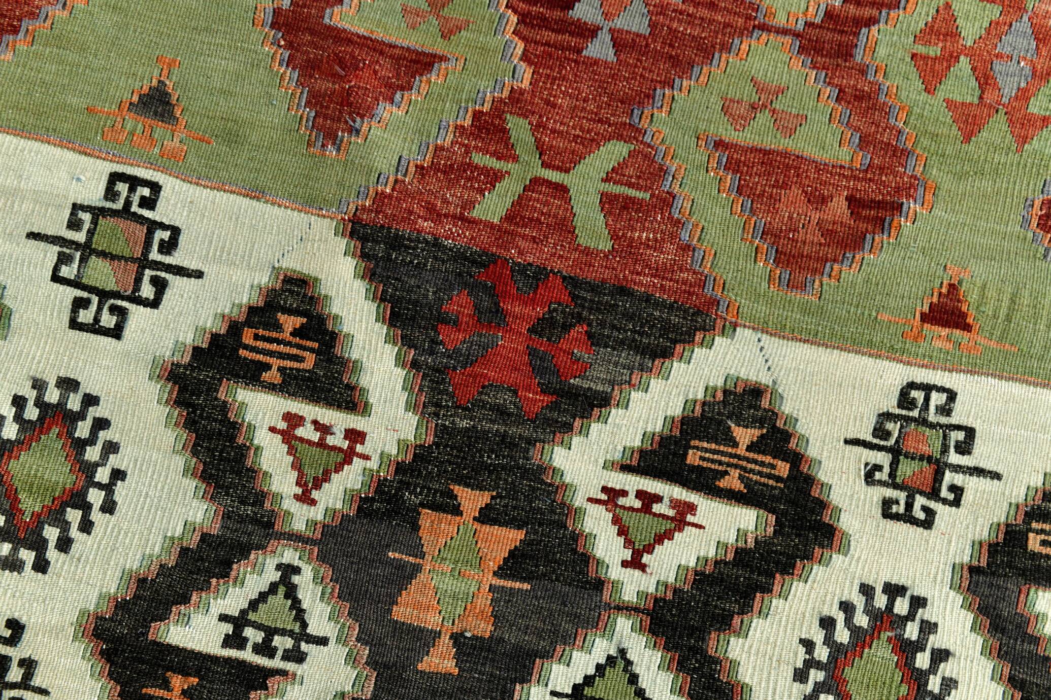 Red Blue Geometric Kilim Rug 112x207Cm SK 35319