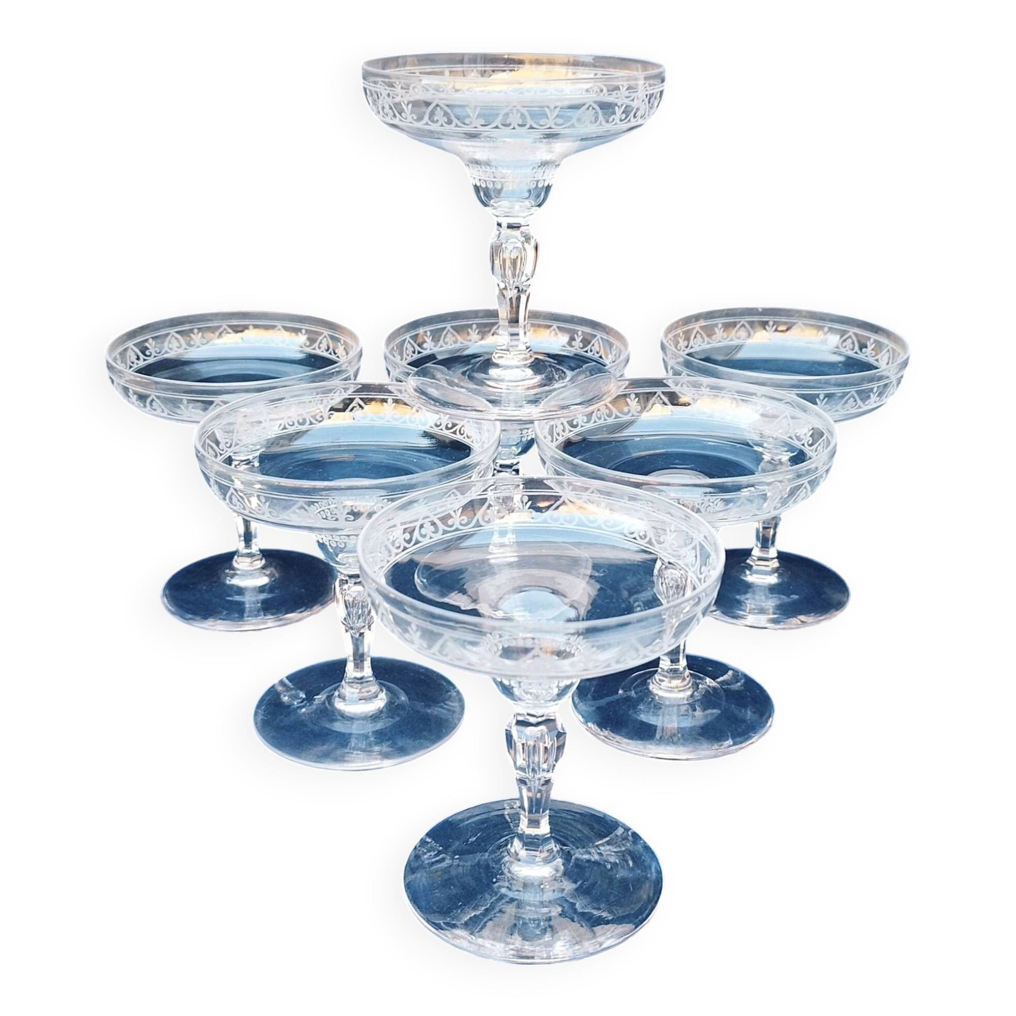 Baccarat crystal champagne glasses monogram 19th century