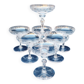 Coupes champagne cristal baccarat monogramme XIXème