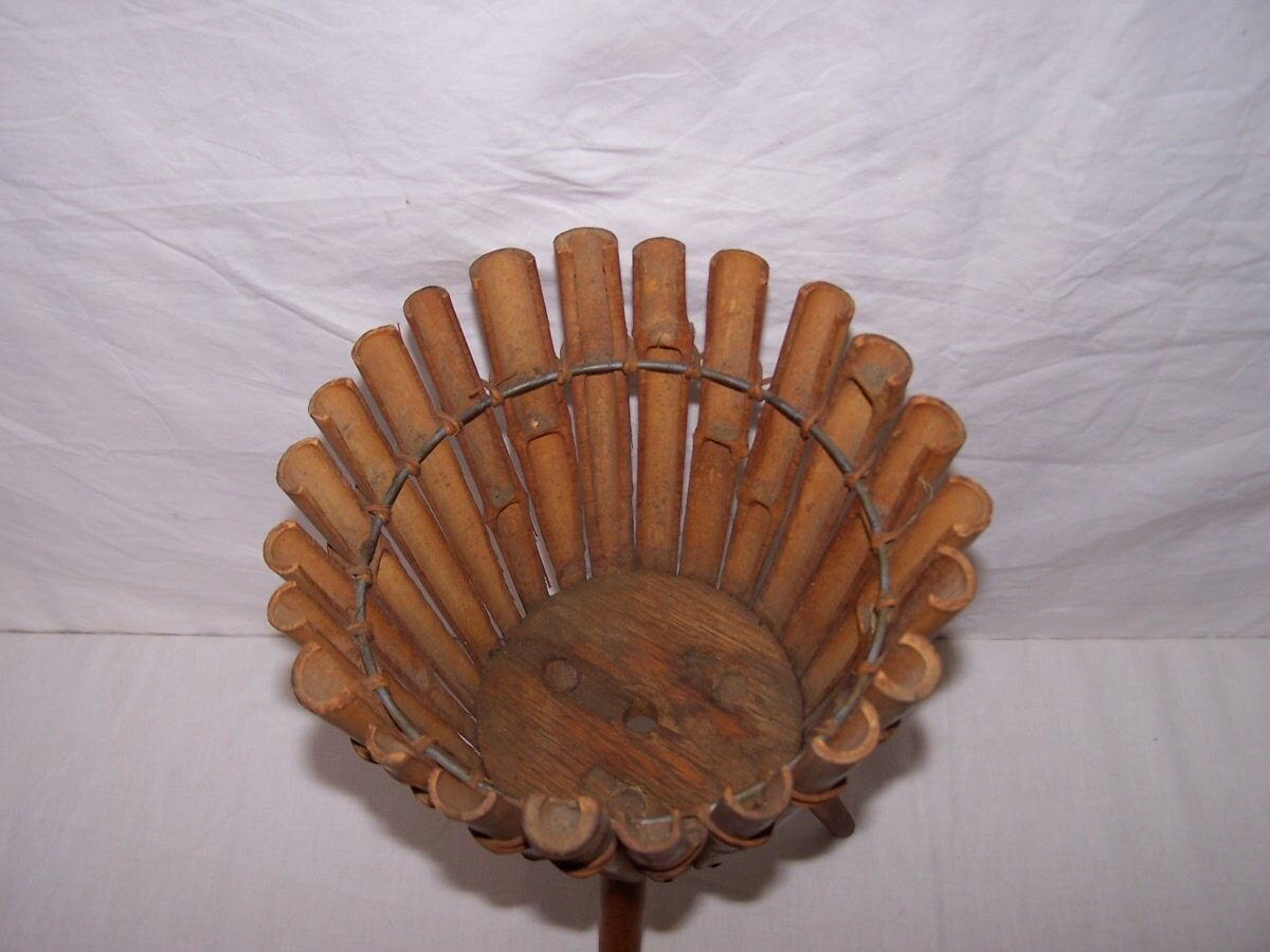 Rattan tripod planter of the 1950s