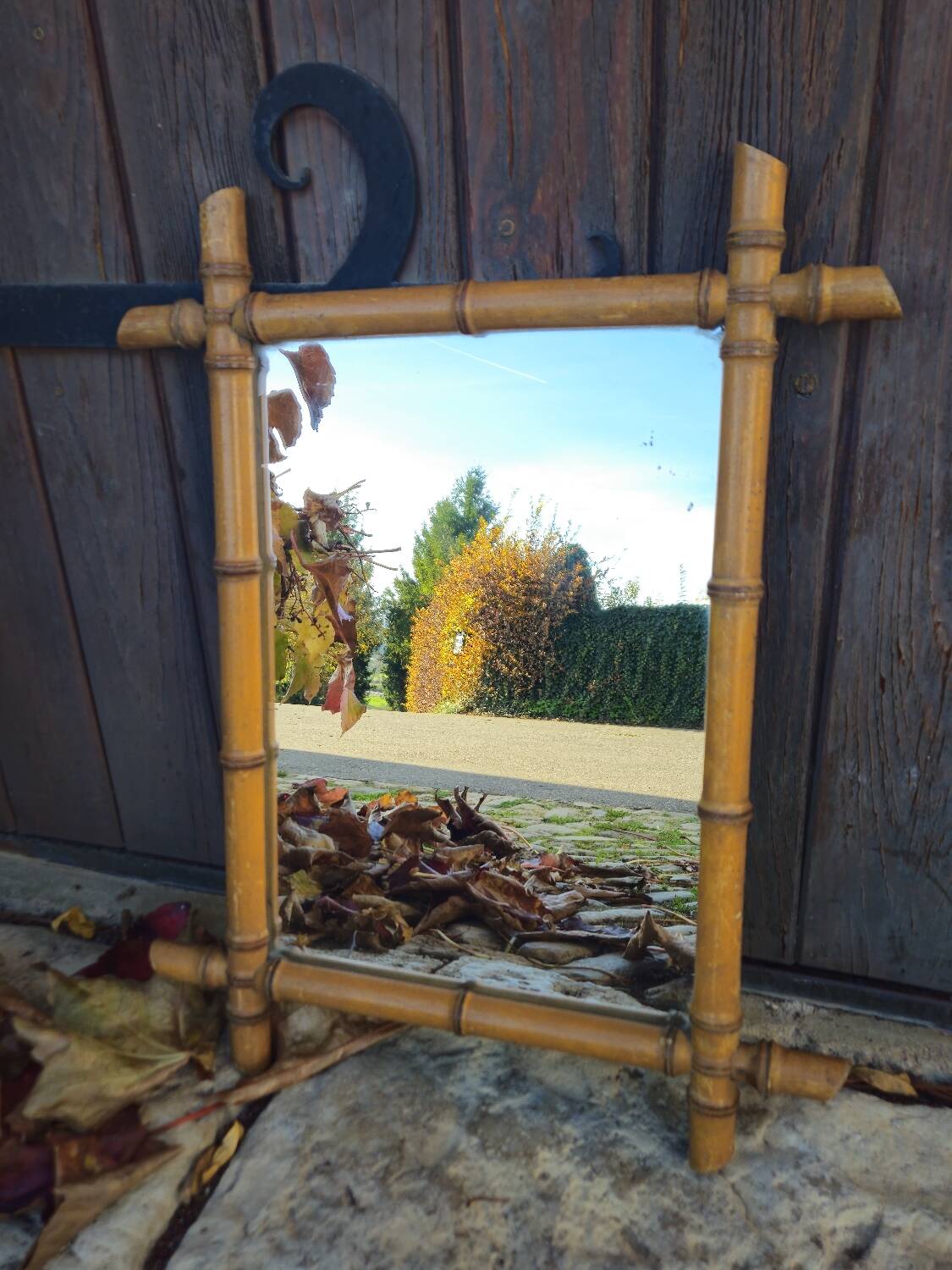 Turned wooden mirror, circa 1900