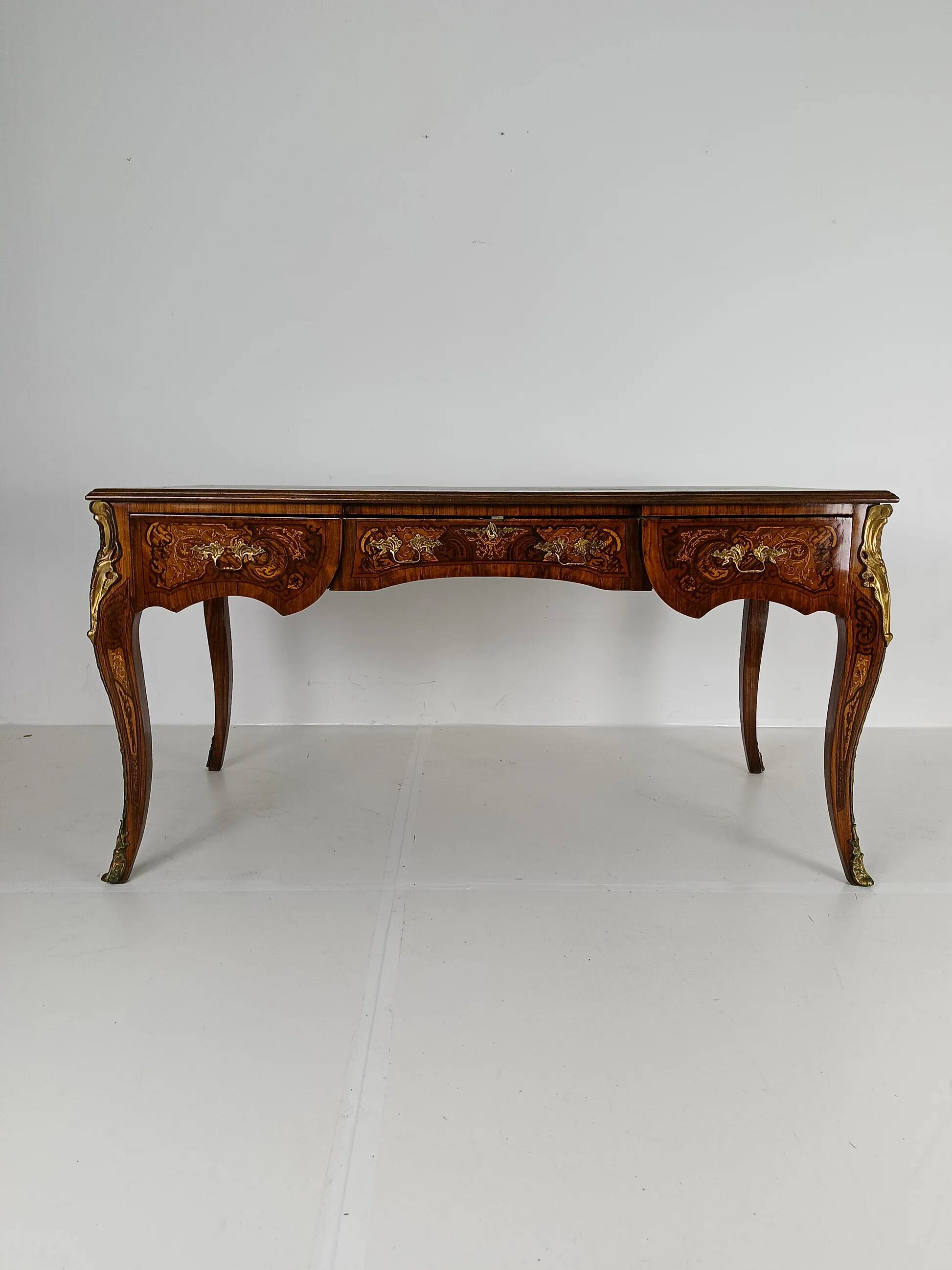 Louis XV style double-sided mahogany and rosewood flat desk