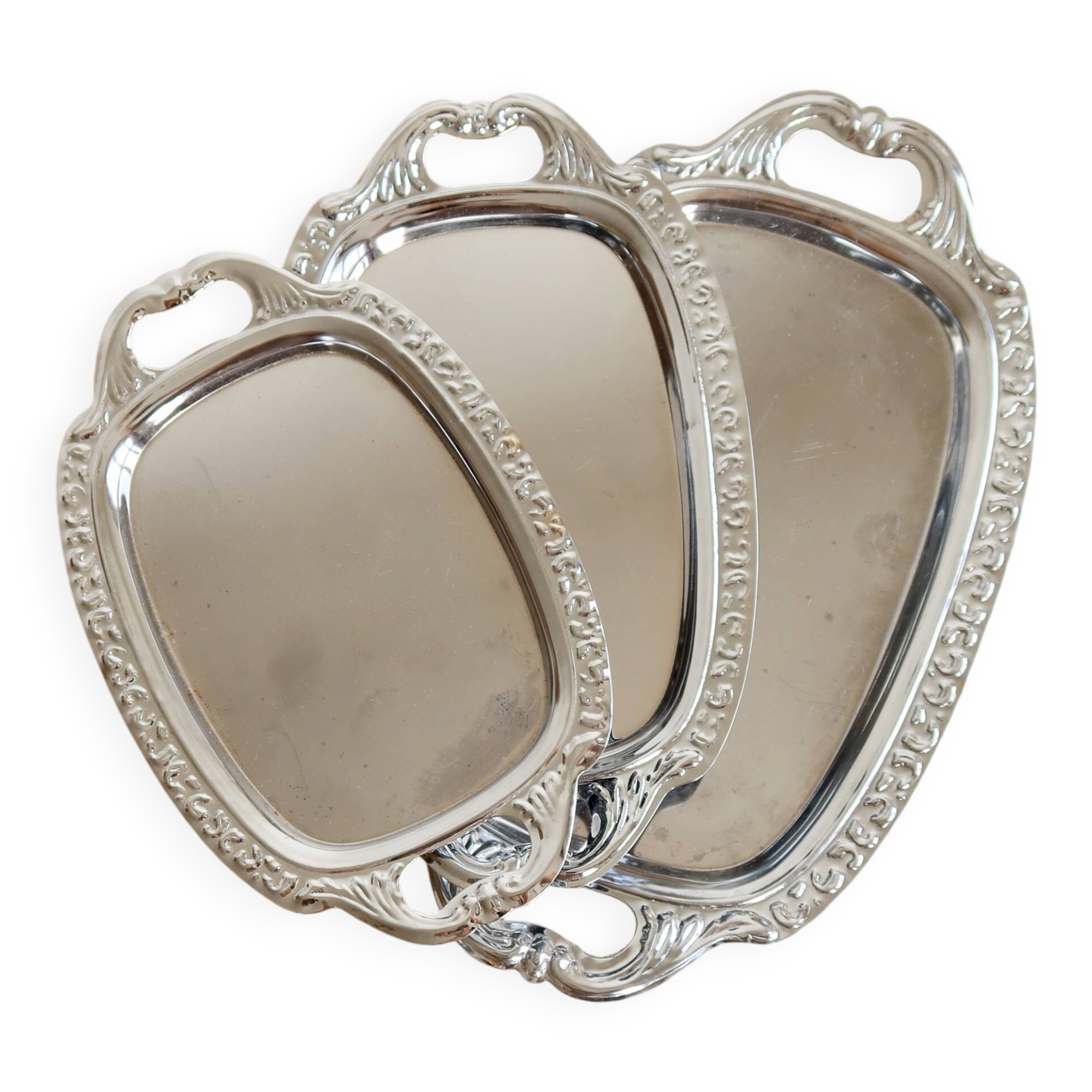 Trio de mini plateaux vintage métal argenté