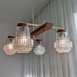 Vintage 60s rustic 4-light  wooden chandelier