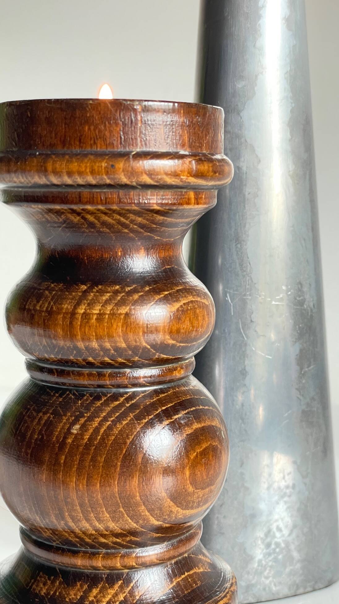 Vintage ikea wood and metal candle holders