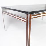 Coffee table with black slate plate and frame in rosewood and metal, of danish design from the 1970s