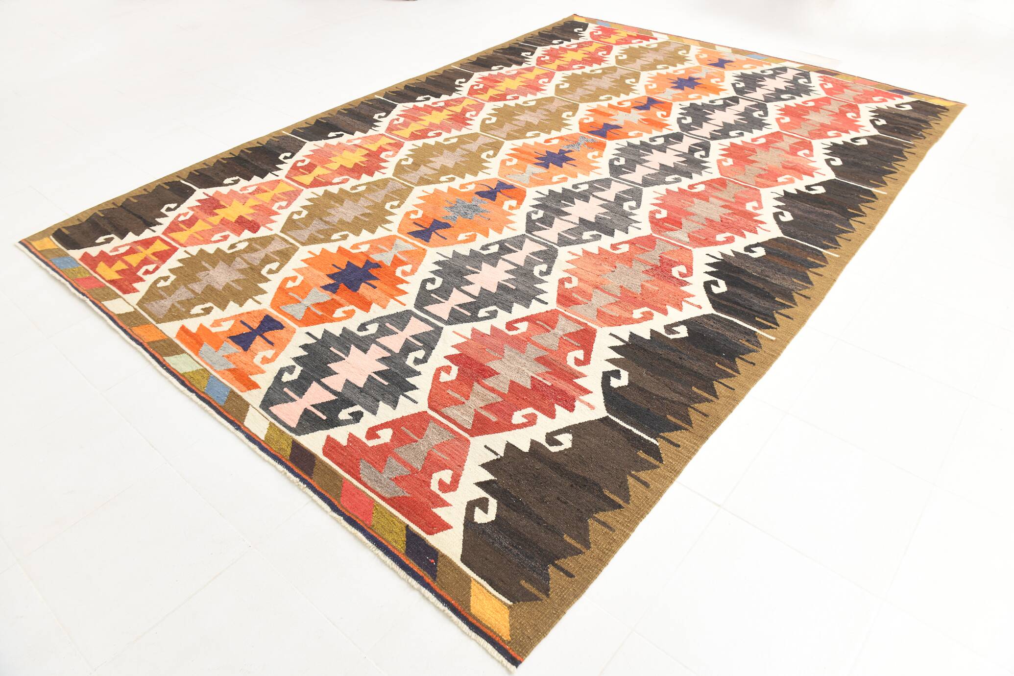 9x12 Geometric Style Turkish Vintage Kilim Rug, 264x383Cm