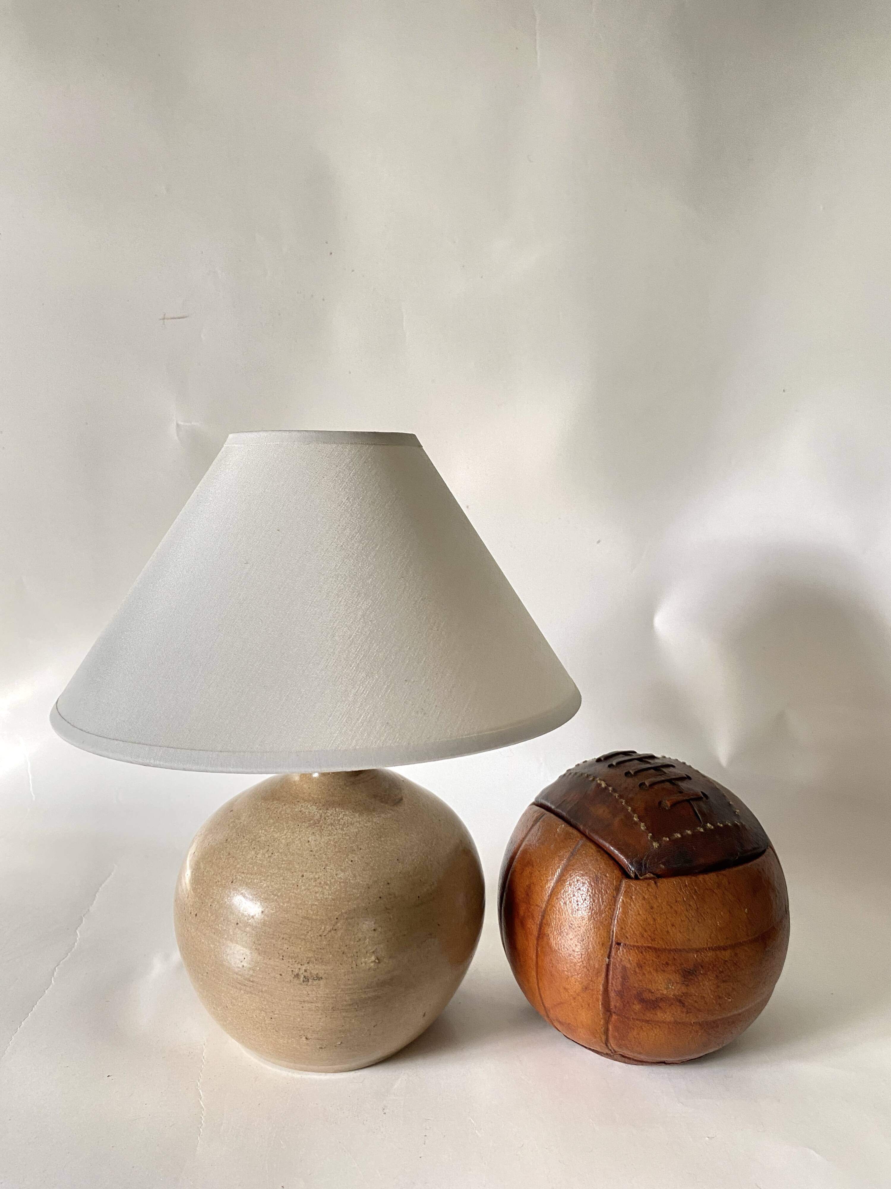 Lampe en grès, câble tissu 2M, abat-jour coton