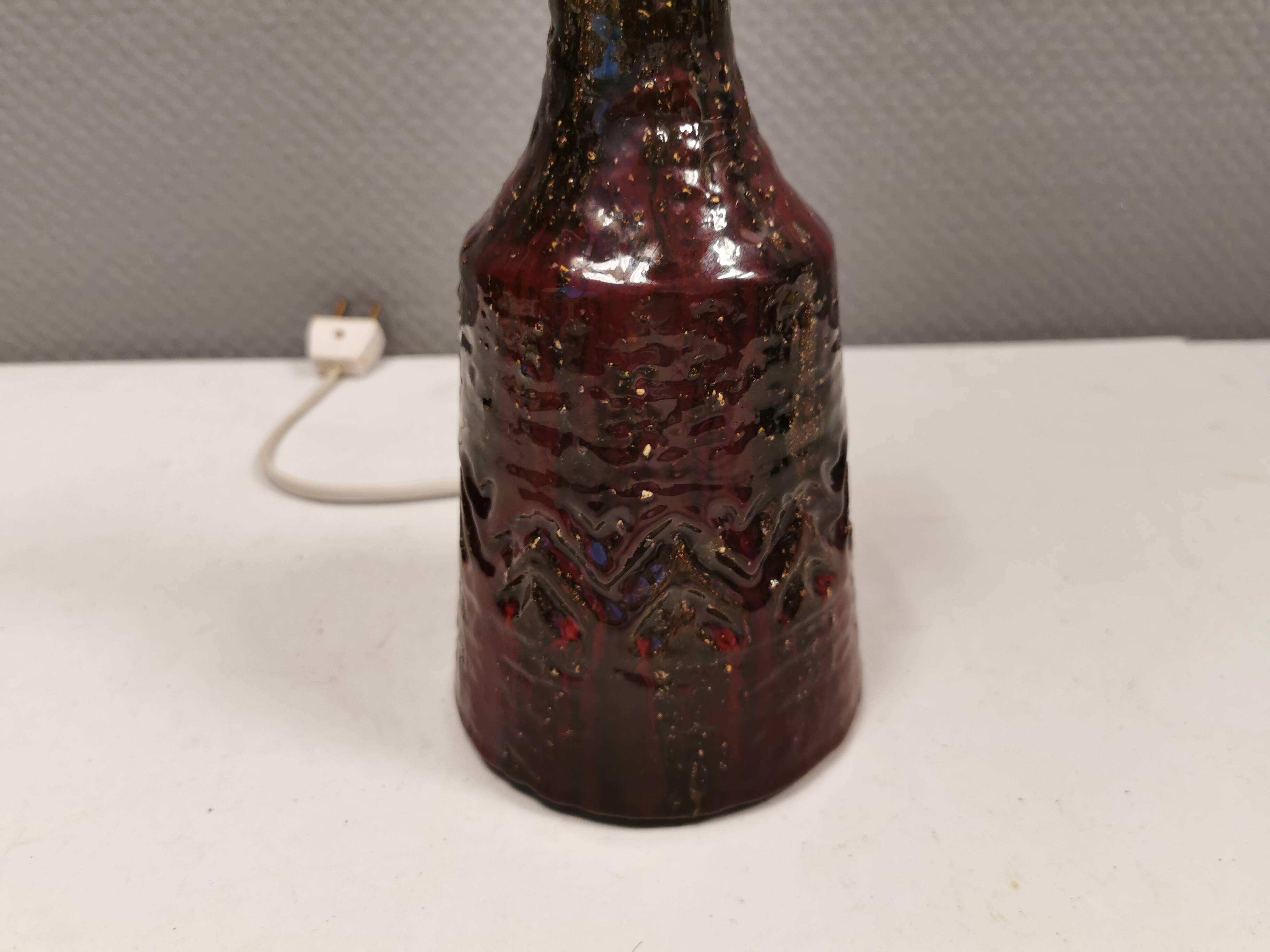 Ceramic table lamp in beautiful glaze, Danish and estimated from the 1970s.