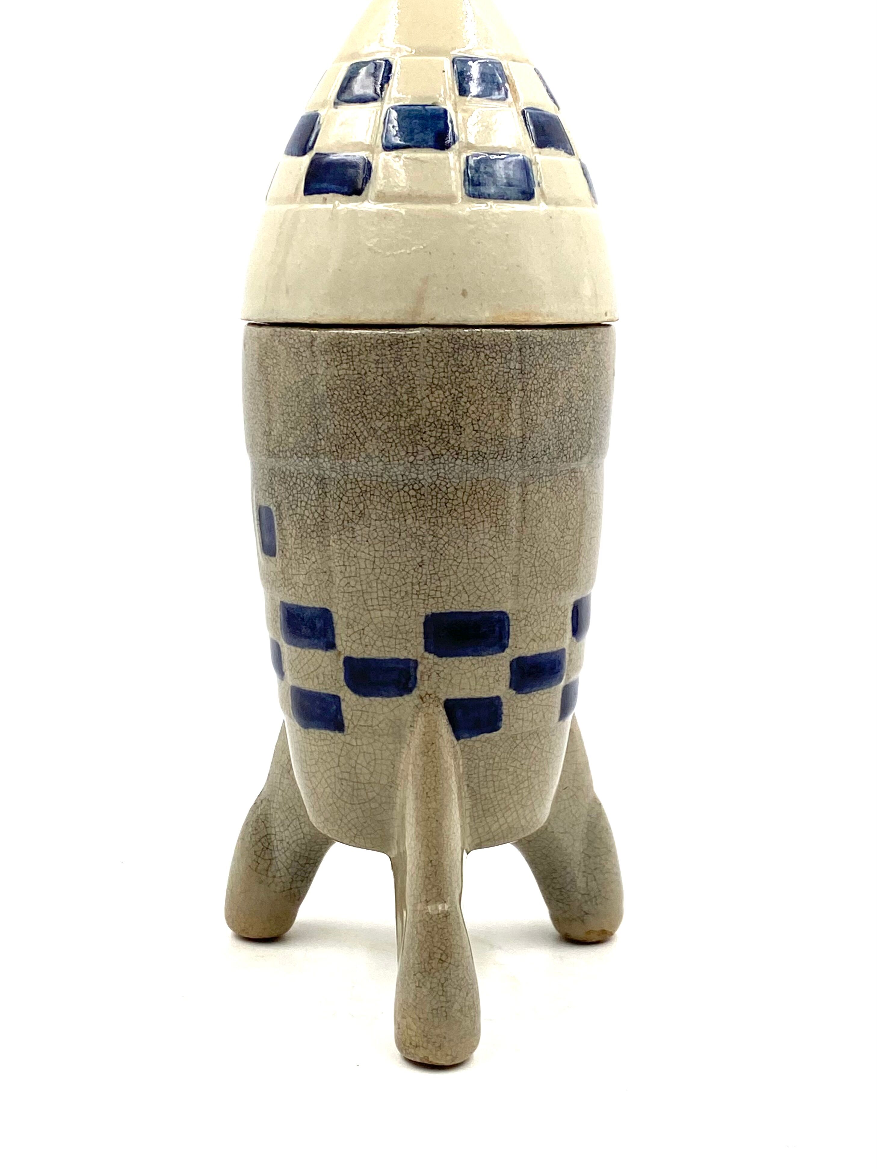 Ceramic rocket, spaceship bottle, France 1940s-1950s