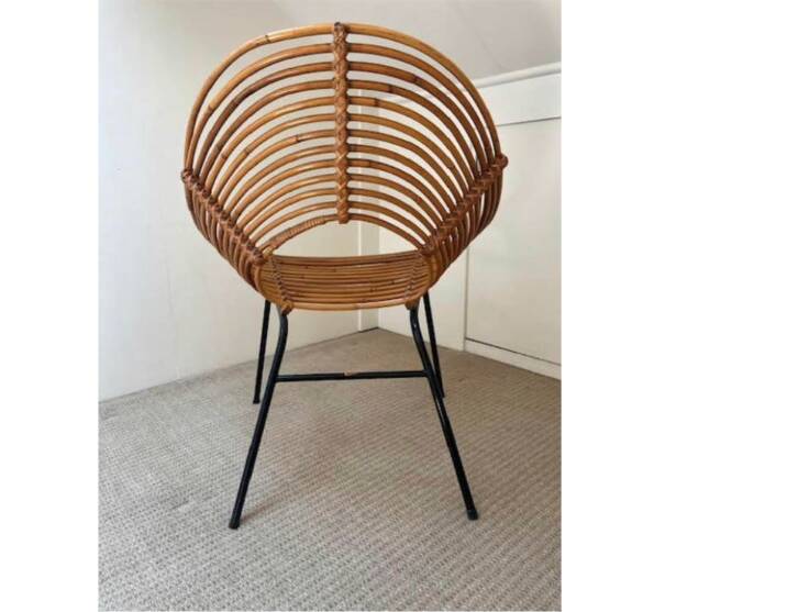 Chaise design en rotin, H. Broekhuizen pour Rohé Noordwolde, années 1960