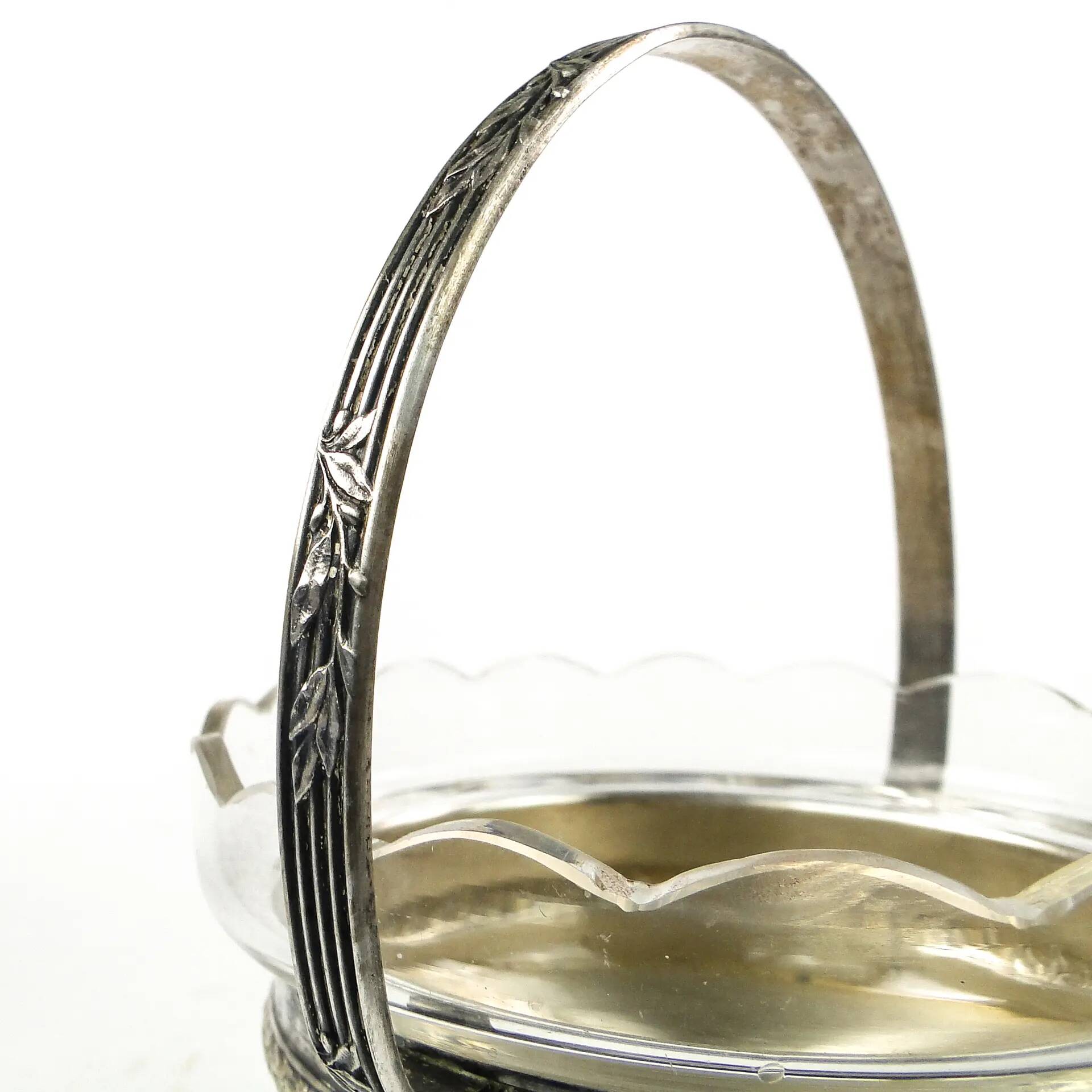 Basket sugar bowl Eclecticism, silver-plated brass, crystal, Poland, 1930s.