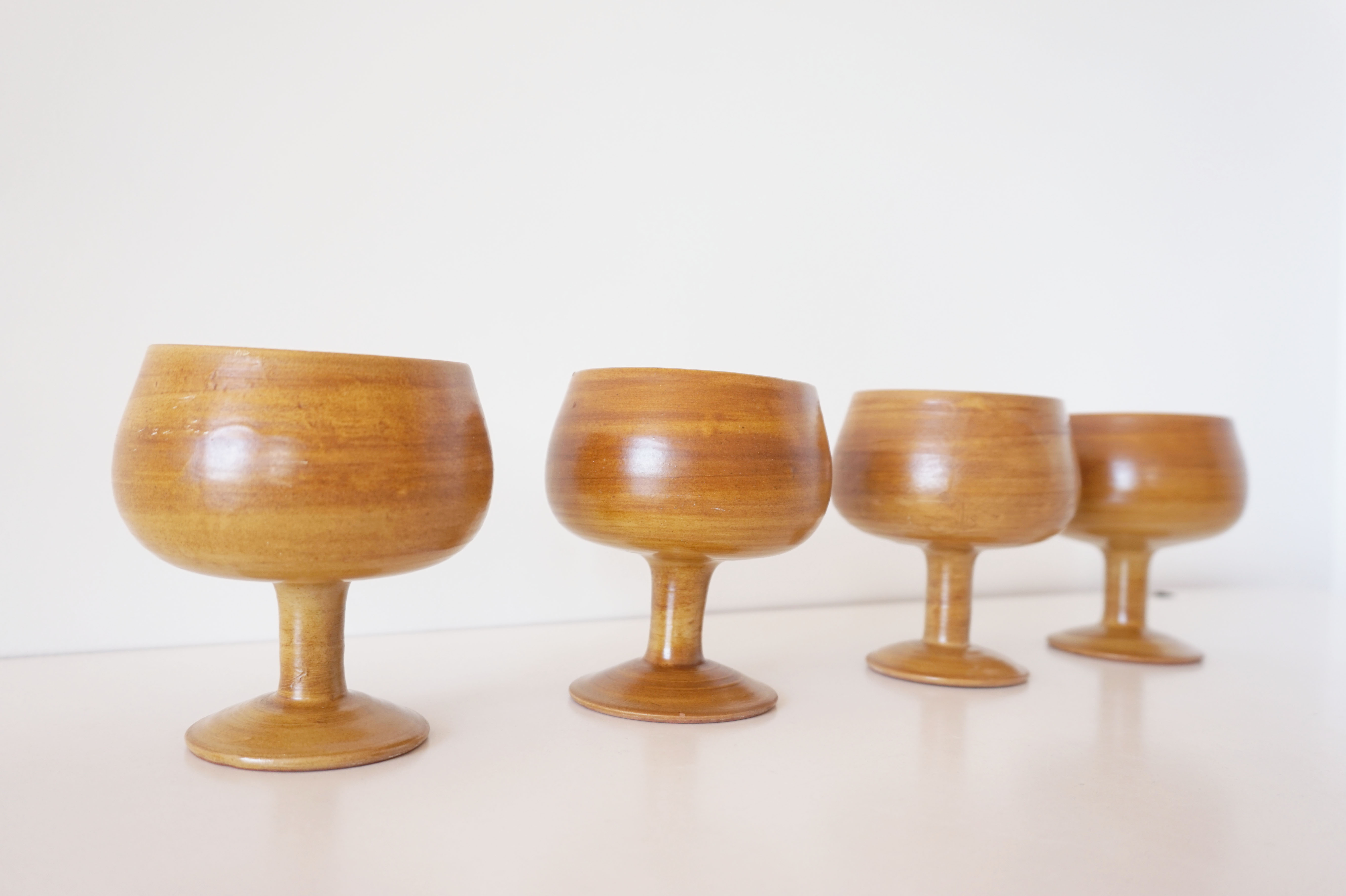 Set of ceramic stemmed glasses 1970