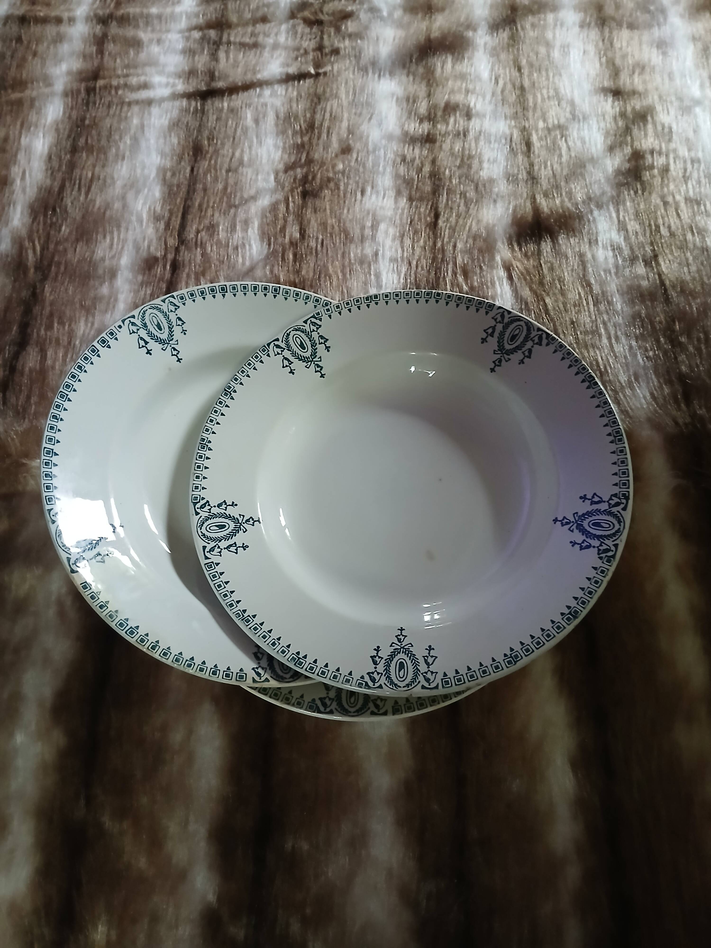 3 antique deep plates in ironstone