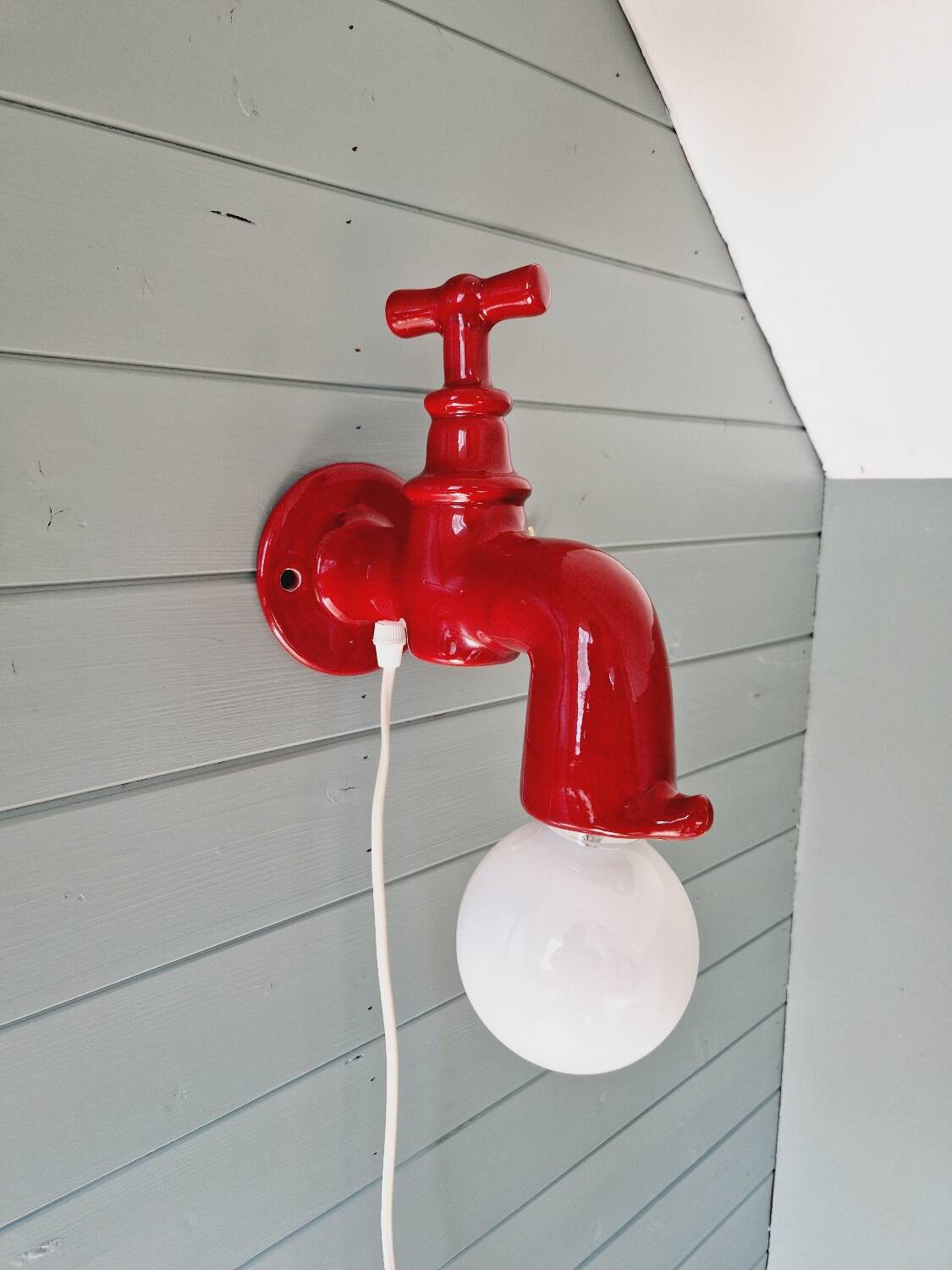 Red ceramic faucet wall light, 70s