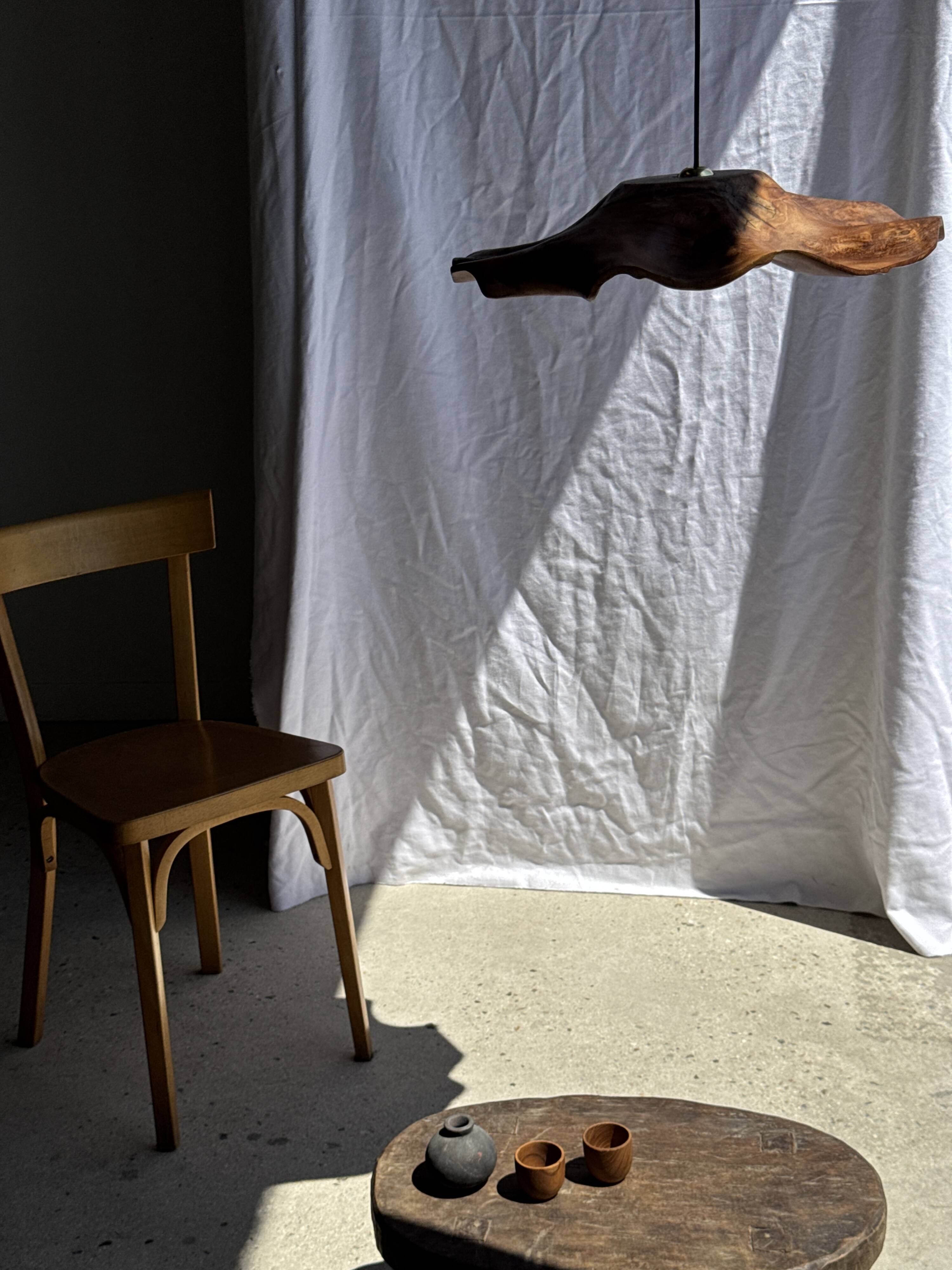 Small stool or small oval side table in solid teak wabi-sabi H24 53