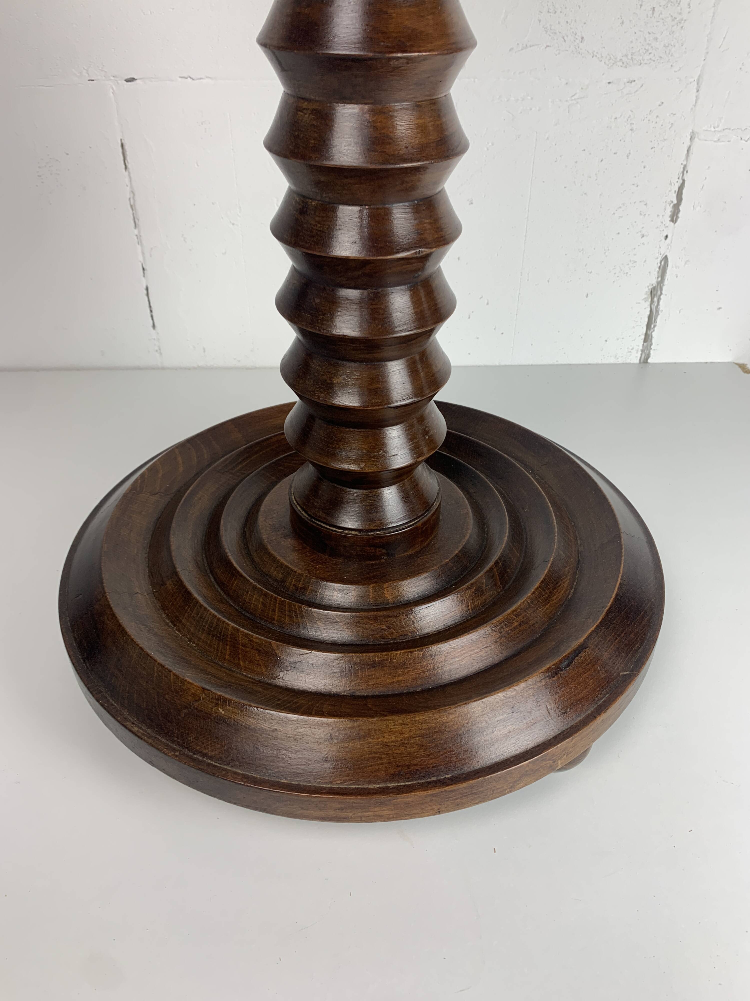 Brutalist French Wood Turned Wine Press Side Table in the style of Charles Dudouyt, France, 1940s