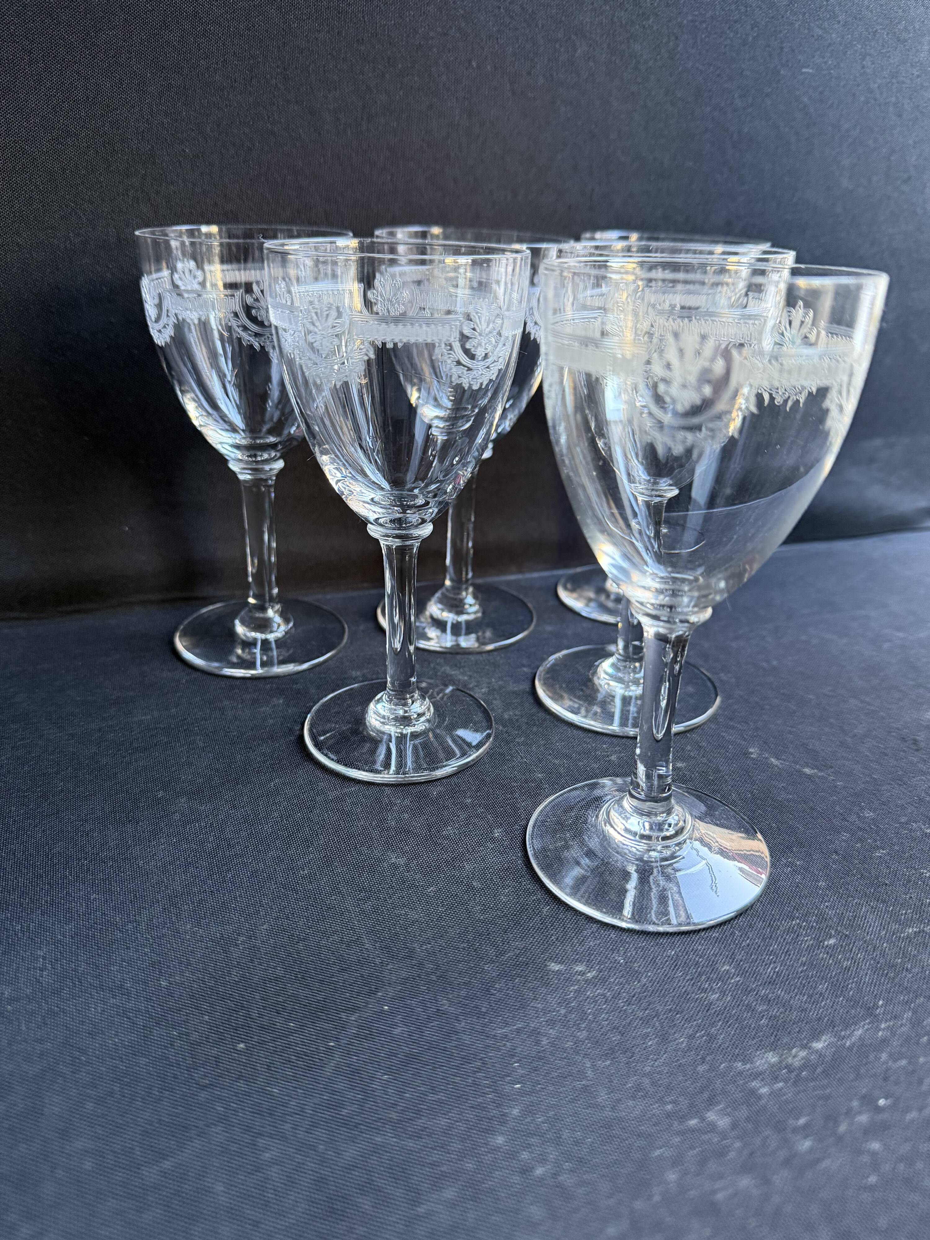 6 Saint Louis wine glasses Manon service Pantograph engraving IV