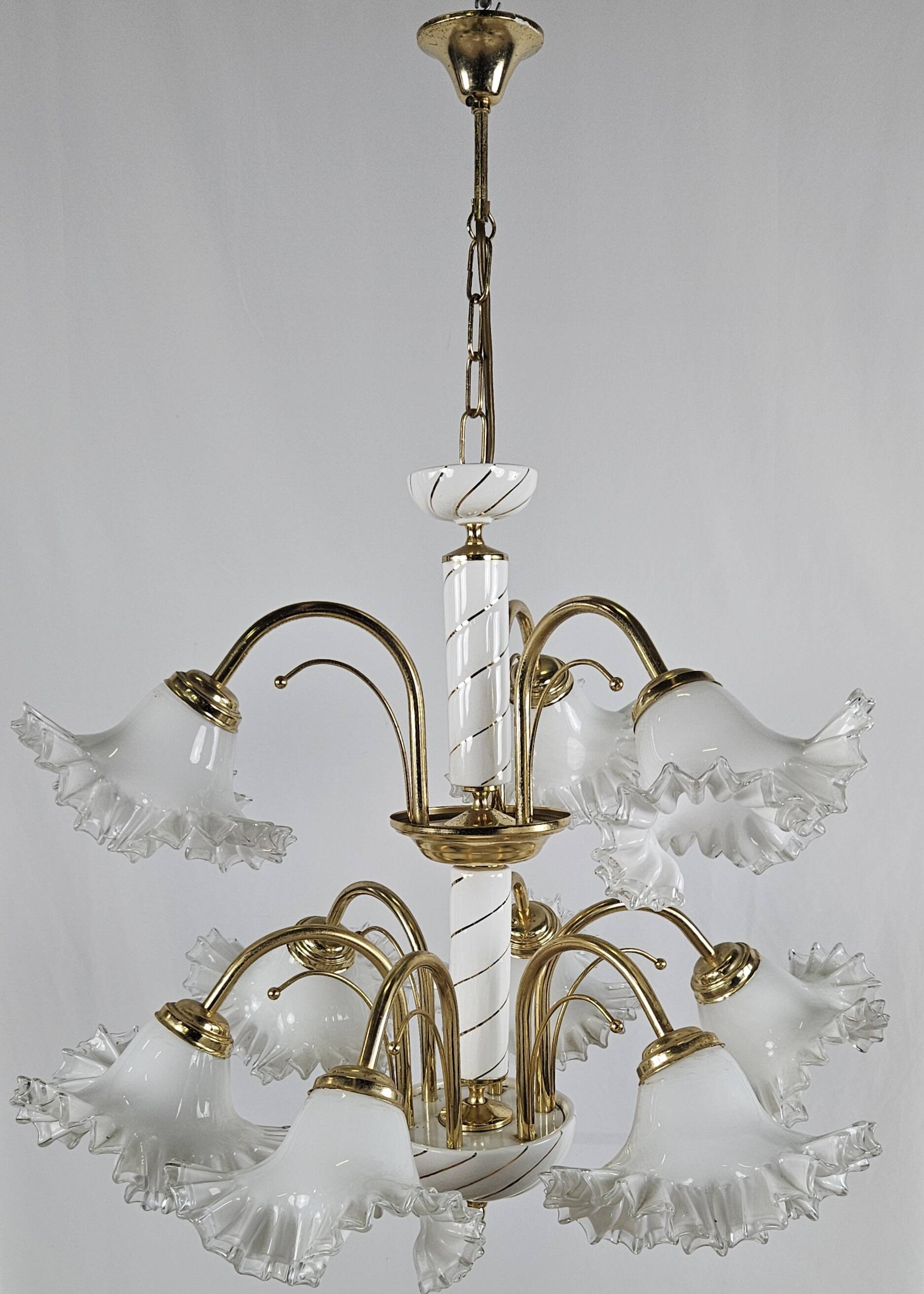 Lustre en céramique, laiton et verre de Murano des années 1970