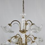 Lustre en céramique, laiton et verre de Murano des années 1970