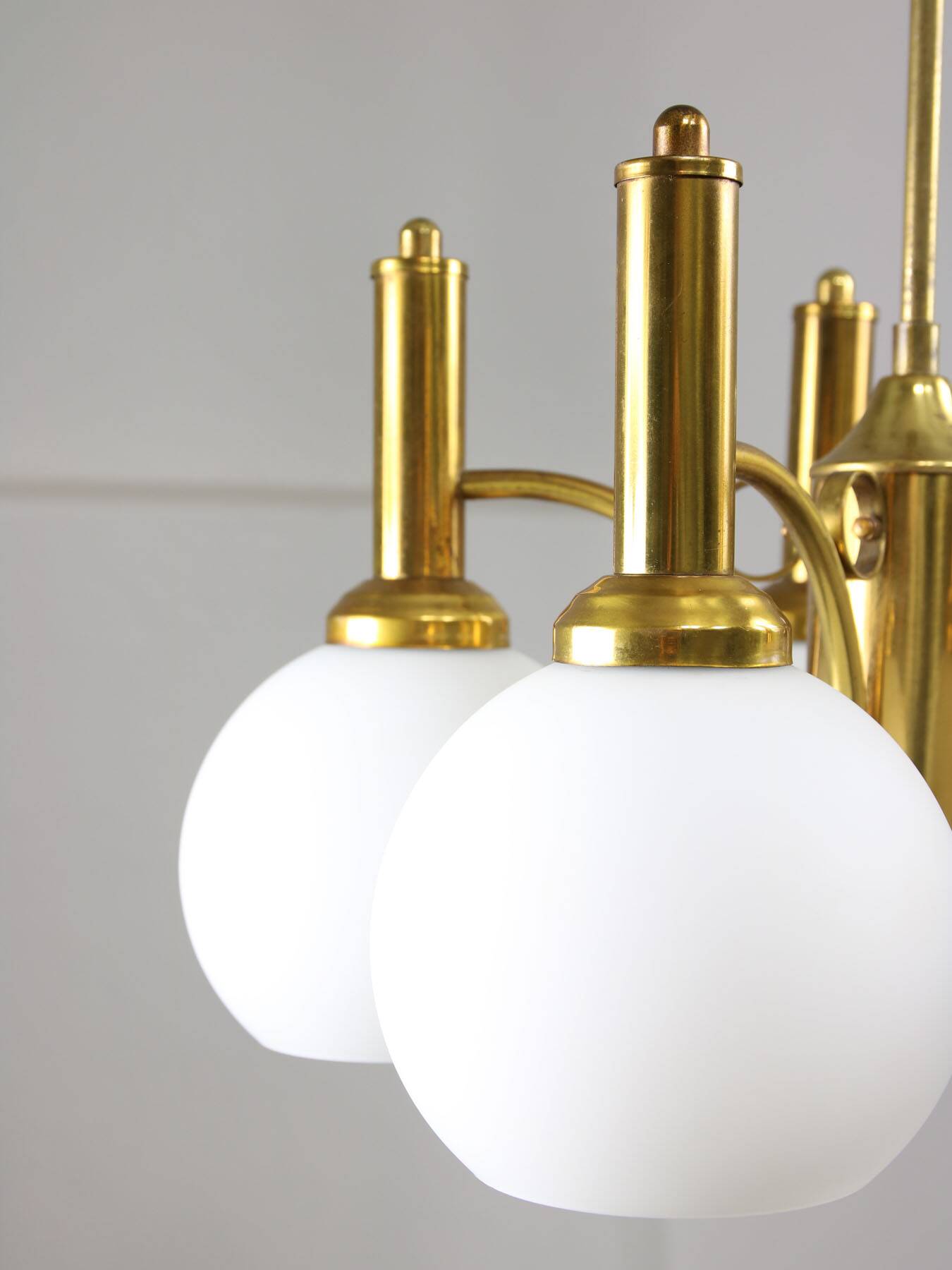 Mid-century Italian Brass and Opaline Chandelier