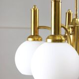 Mid-century Italian Brass and Opaline Chandelier