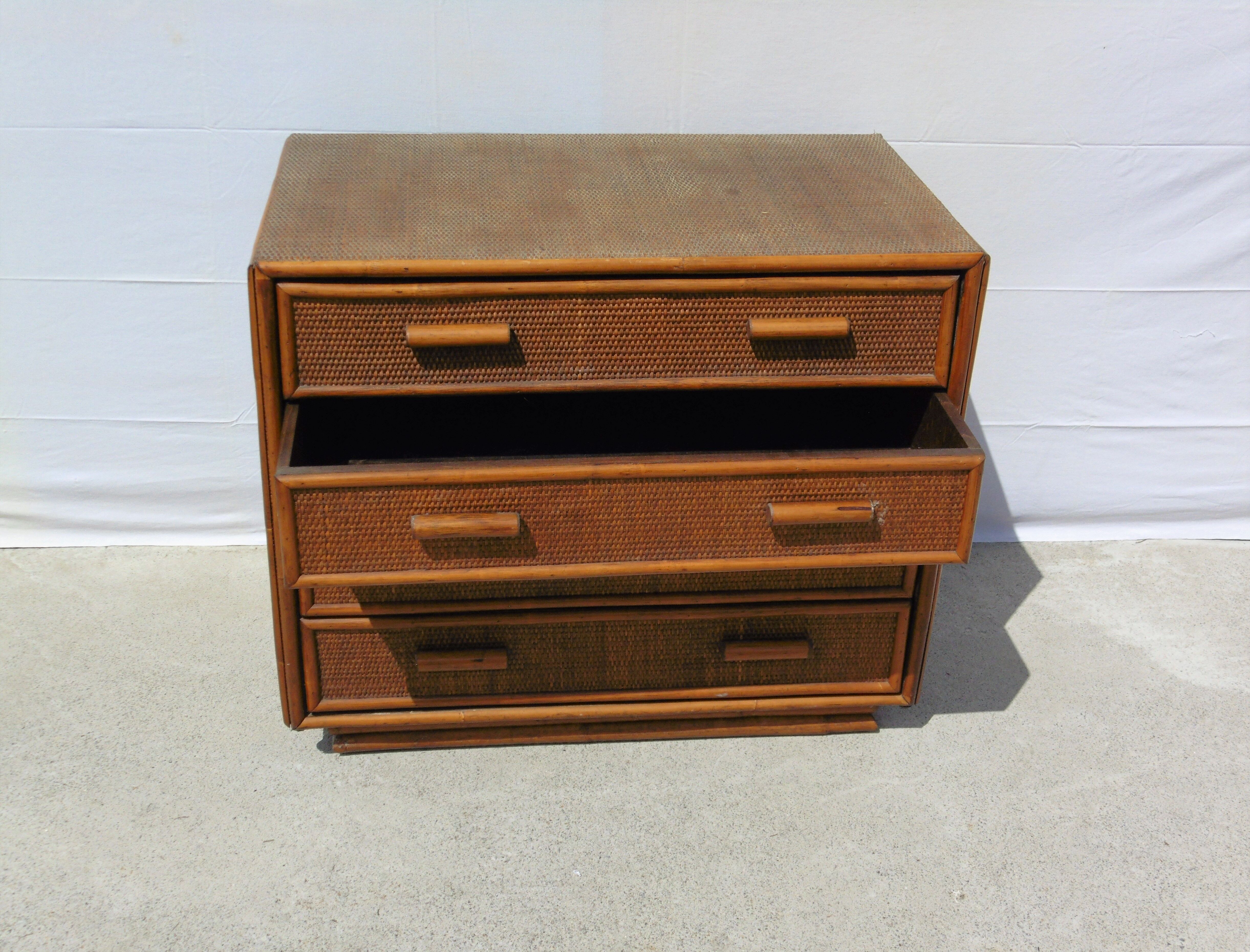Vintage dresser 4 drawers in rattan and bamboo