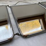 Vintage vertical beveled triptych barber mirror