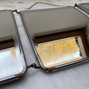 Vintage vertical beveled triptych barber mirror