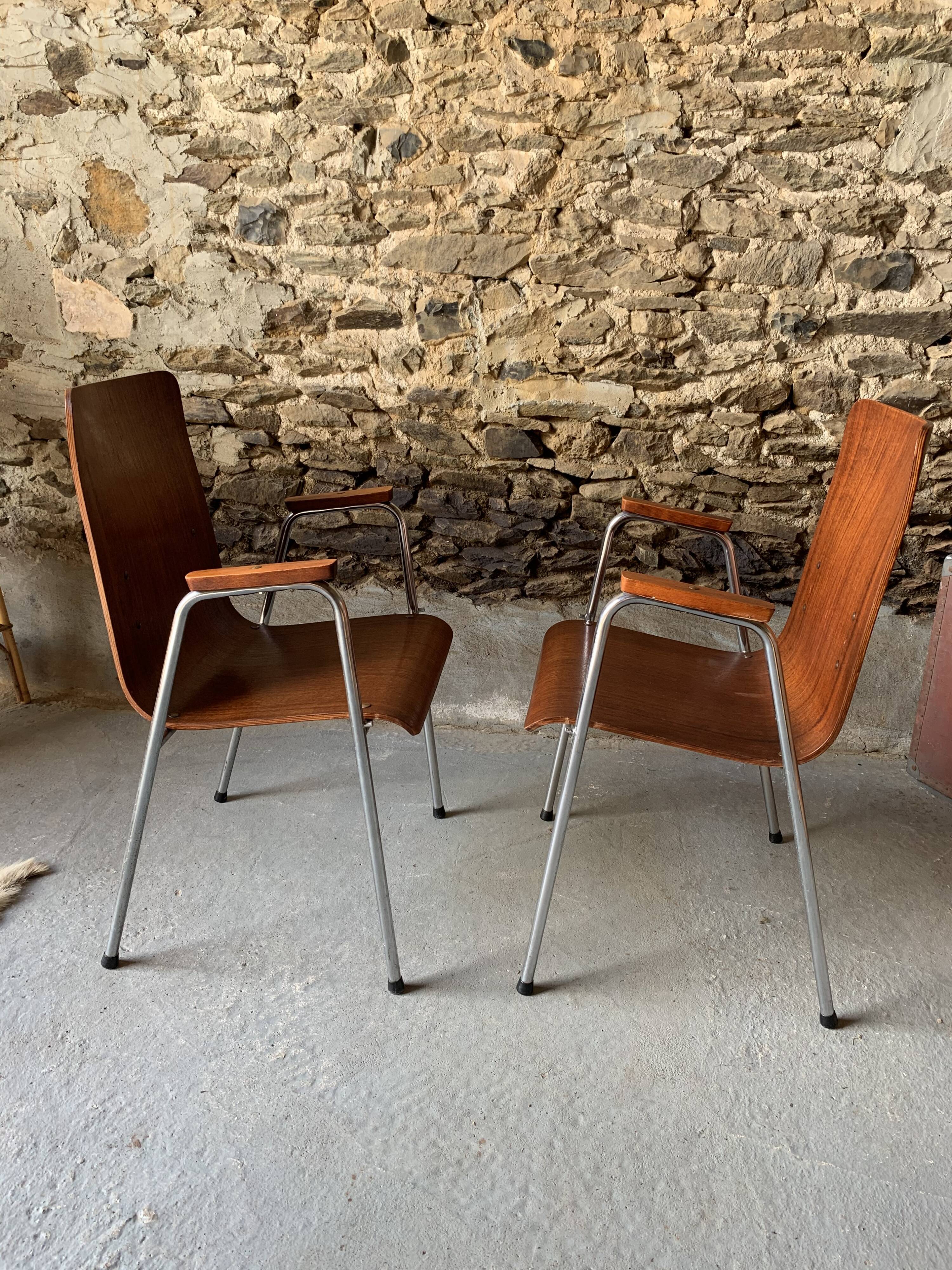 Set of 6 armchairs - Wood & metal -