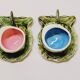 2 cups + 2 saucers in majolica slip ceramic zoomorphic snail shape