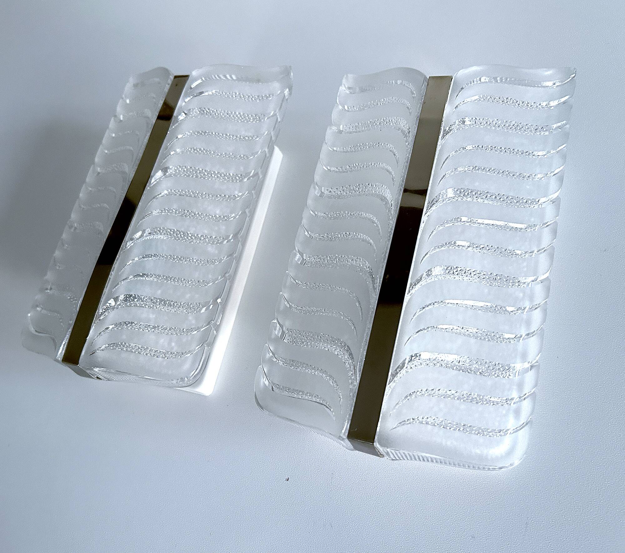 Pair of vintage 70s wall lights, chrome glass